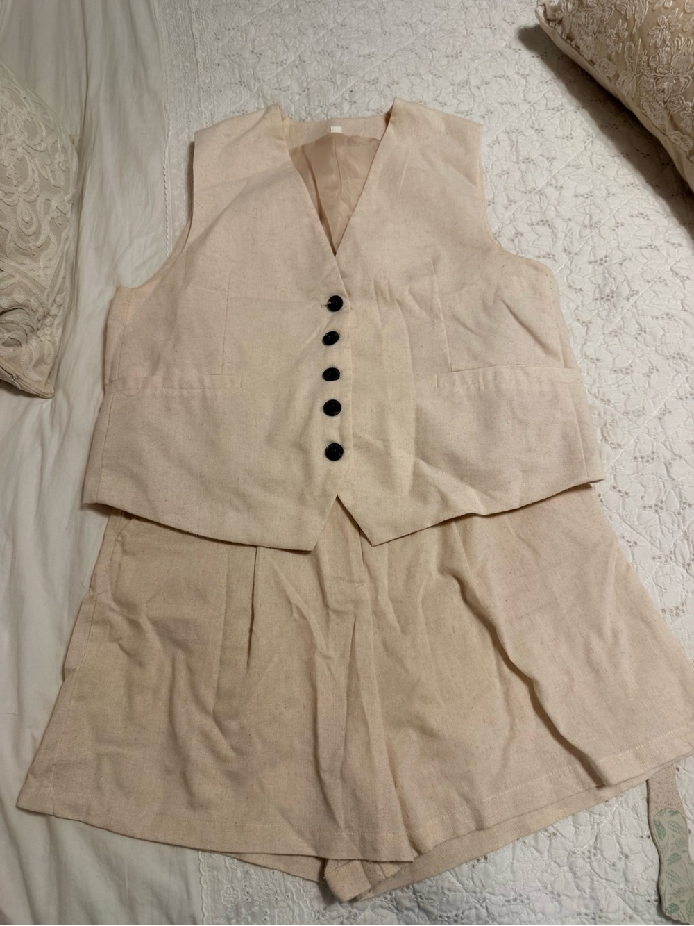 Girls Cream Vest and Shorts Set - Neutral Summer Outfit